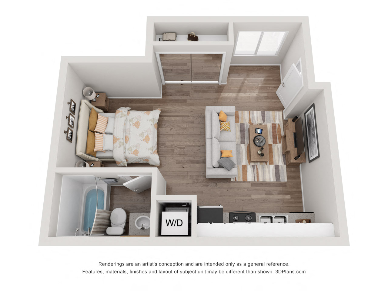 Floor plan for studio, 1 bath, 420 sqft